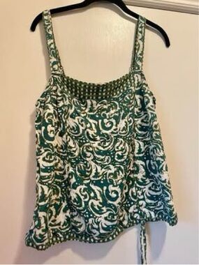 Green & White Printed Smocked-Cuff Camisole